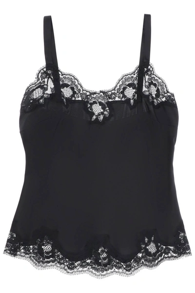 Dolce & Gabbana Satin Underwear Top With Lace In Black