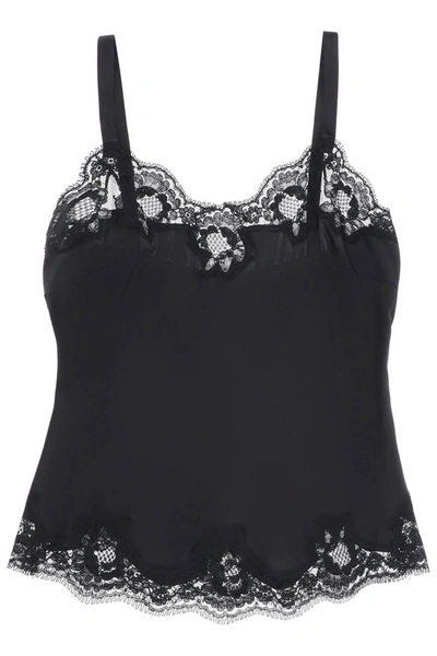 Dolce & Gabbana Satin Lingerie Top With Lace In Black