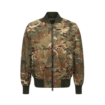 Dolce & Gabbana Camouflage Windbreaker Bomber In Green