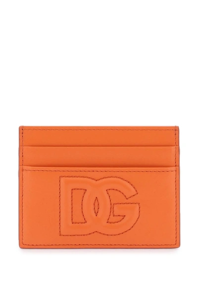 Dolce & Gabbana Leather Card Holder In Orange