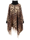DOLCE & GABBANA DOLCE & GABBANA CASHMERE AND WOOL PONCHO WITH FRINGING IN ANIMAL PRINT