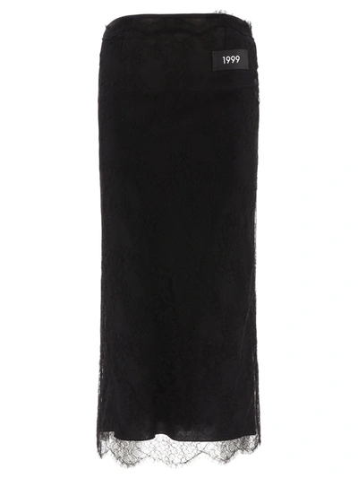 Dolce & Gabbana Chantilly Lace Midi Skirt In Black