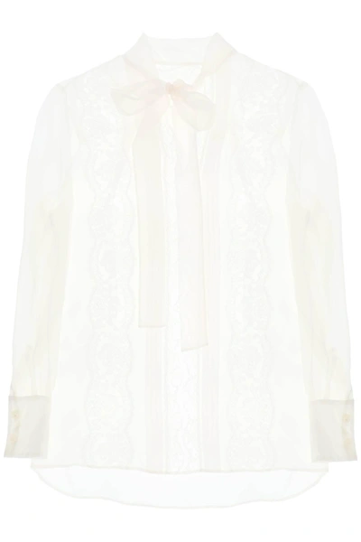 Dolce & Gabbana Chiffon Blouse With Lace Inserts In White