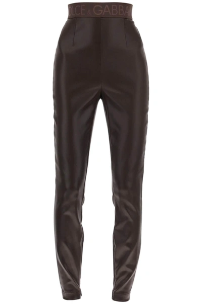 Dolce & Gabbana Coated Look Stretch Satin Leggings In Brown