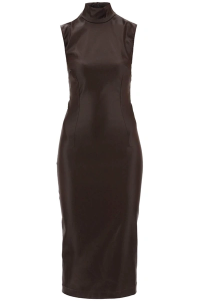 Dolce & Gabbana Coated Stretch-satin Midi Dress In Marrón