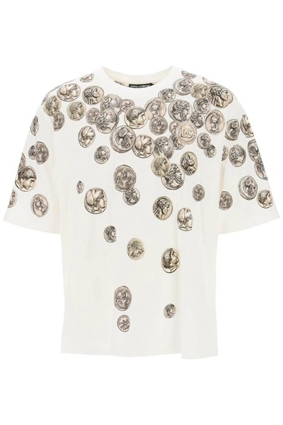 Dolce & Gabbana Coin Print Cotton T-shirt In White