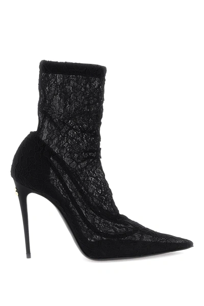 Dolce & Gabbana Fabric Ankle Boots In Black