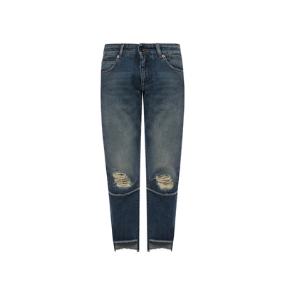 Dolce & Gabbana Raw Trimmed Denim Jeans In Blue