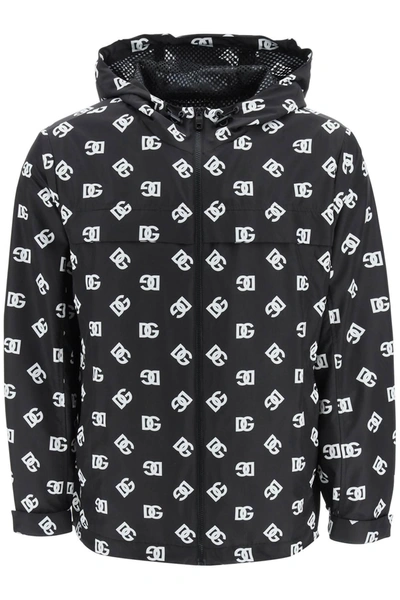 Dolce & Gabbana Quilted Nylon Jacket With Hood And Dg Logo Print In Black