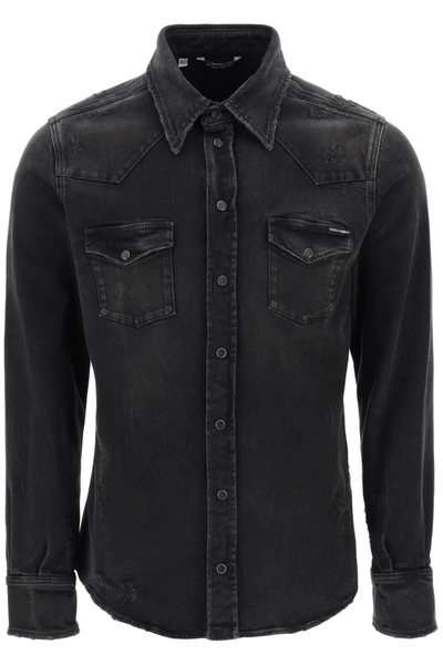 DOLCE & GABBANA DOLCE & GABBANA DISTRESSED DENIM WESTERN SHIRT