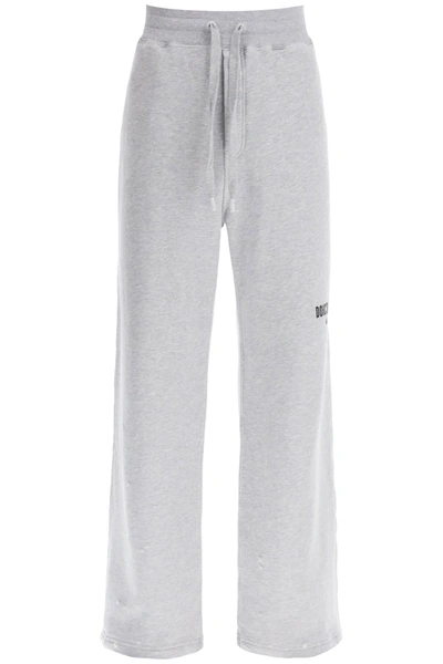 Dolce & Gabbana Grey Jogger Pants With Drawstring And Logo Print In Cotton Man