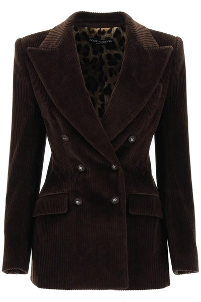 Dolce & Gabbana Double-breasted Corduroy Jacket In Brown