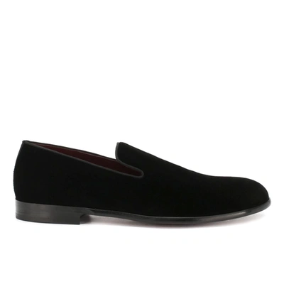 Dolce & Gabbana Leonardo Velvet Slippers In Black