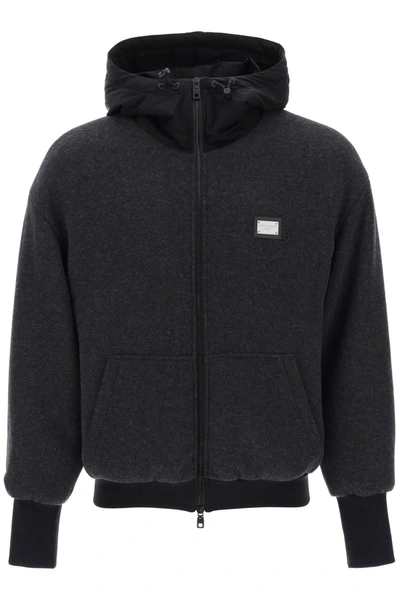 Dolce & Gabbana Grey Wool Blend Bomber Jacket In Multicolor
