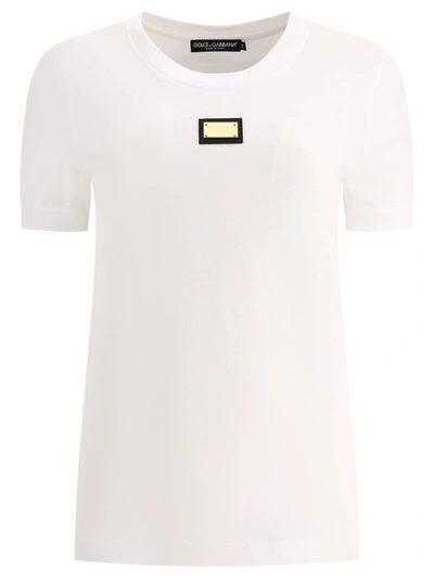 Dolce & Gabbana Jersey T-shirt With Dg Logo Plaque In White