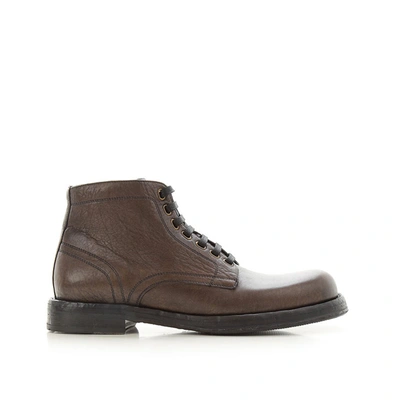 Dolce & Gabbana Leather Ankle Boots In Brown