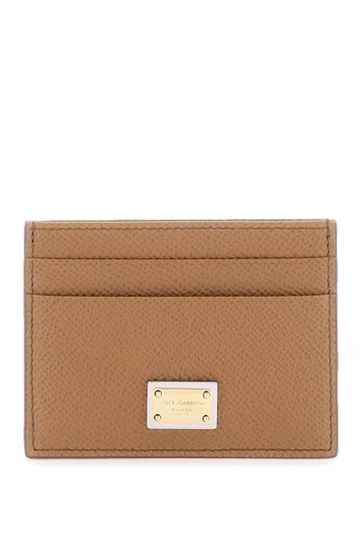 Dolce & Gabbana Leather Card Holder With Logo Plaque In Brown