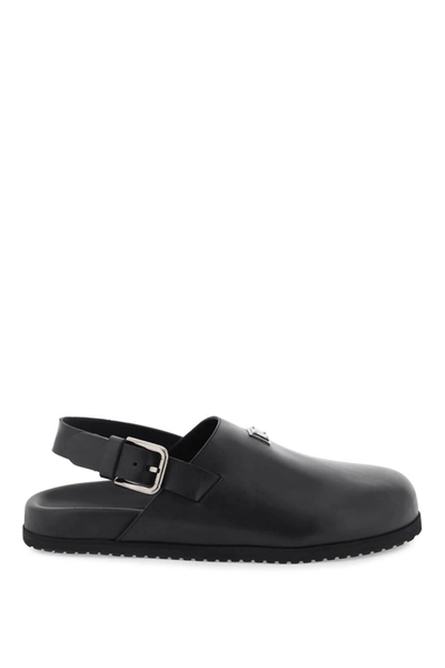 Dolce & Gabbana Leather Clogs With Buckle In Black