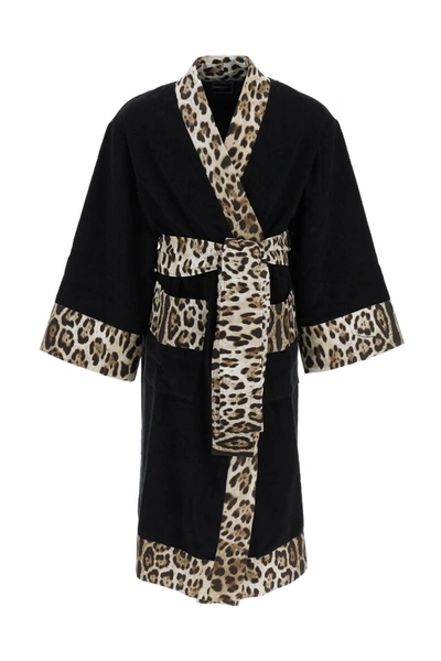 Dolce & Gabbana Leo Print Bathrobe In White