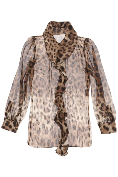 Dolce & Gabbana Leopard Print Chiffon Blouse In Mixed Colours