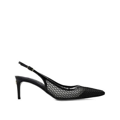 Dolce & Gabbana Vernice Patent Leather-trimmed Mesh Slingback Pumps In Black