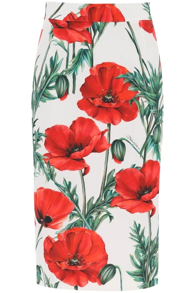Dolce & Gabbana Poppy-print High-waisted Silk-blend Midi Skirt In Happy Garden