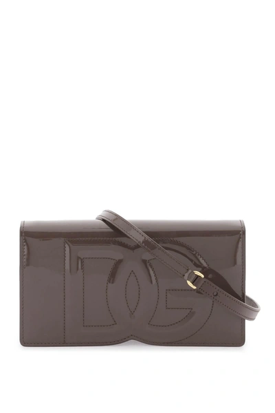 Dolce & Gabbana Mini Dg Logo Bag In Patent Leather In Brown