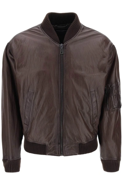 Dolce & Gabbana Nappa Bomber Jacket In Brown