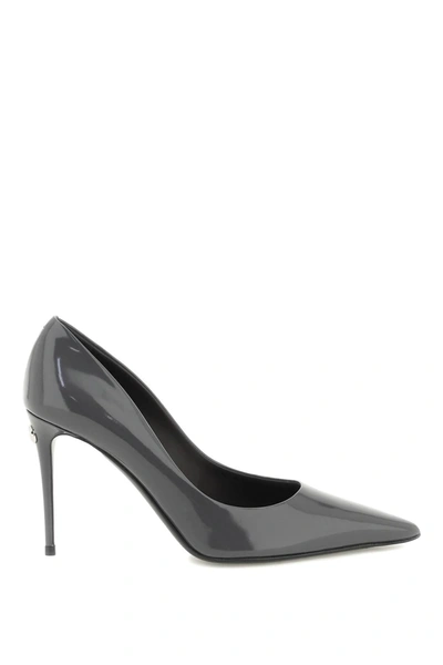 Dolce & Gabbana Grey Shiny Leather Pumps In Grey