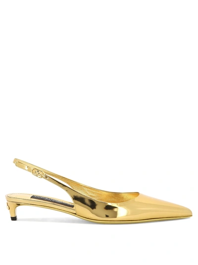 Dolce & Gabbana Laminated Leather Slingback In Gold