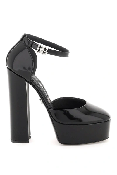 Dolce & Gabbana Womens Black Capri Platform-sole Patent-leather Heeled Sandals