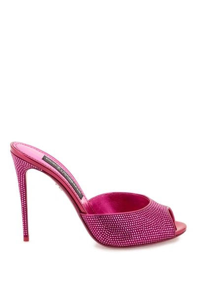 Dolce & Gabbana Satin And Rhinestone Mules In Fuchsia