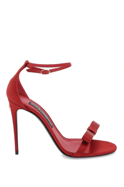 Dolce & Gabbana Red Sandals With Bow And Logo Detail In Satin Woman In Dark Red