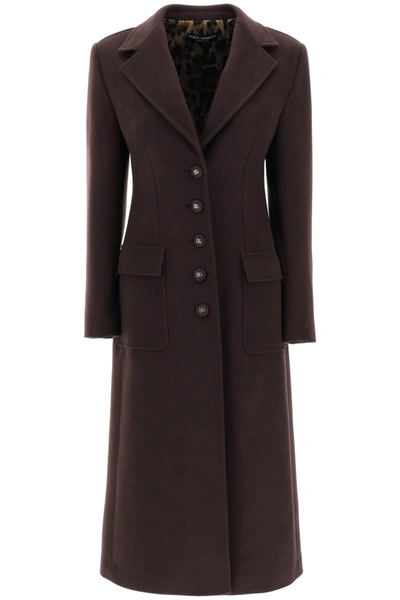 Dolce & Gabbana Shaped Coat In Wool And Cashmere In Brown