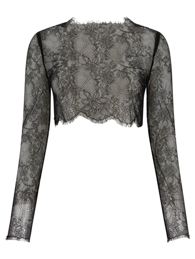 Dolce & Gabbana Long-sleeve Cropped Chantilly Lace Top In Black