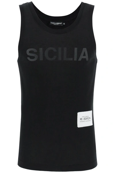 Dolce & Gabbana Sicilia Print Re-edition Tank Top In Black