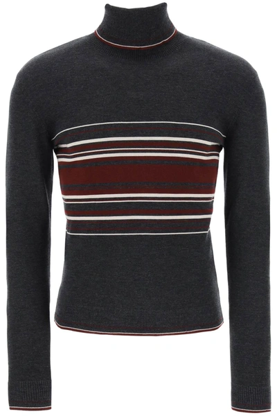 Dolce & Gabbana Striped Wool Turtleneck In Gray