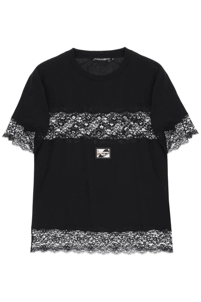 Dolce & Gabbana T-shirt With Lace Inserts In Black
