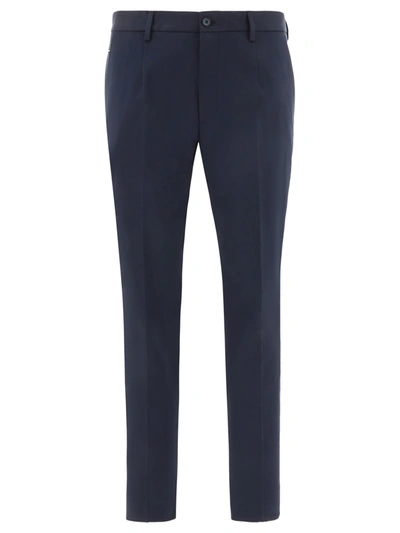 Dolce & Gabbana Logo Patch Tailored Trousers In Blue
