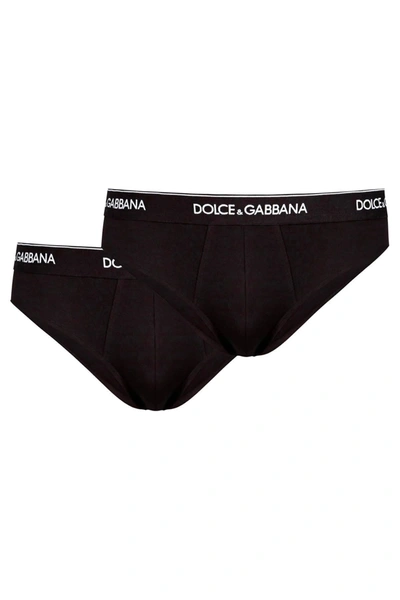 Dolce & Gabbana Mans Set Of Two Black Cotton Briefs With Logo In Nero