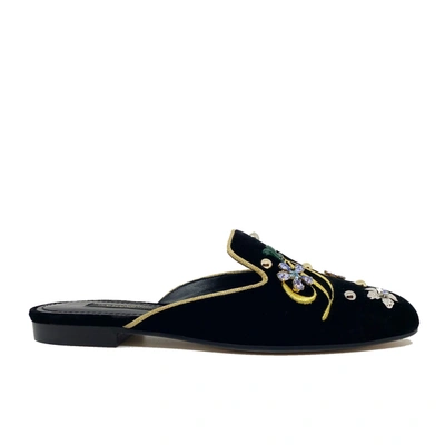 Dolce & Gabbana Velvet Mules Women In Black
