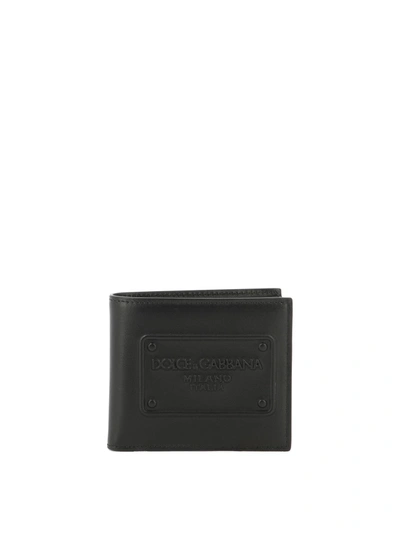 Dolce & Gabbana Leather Wallet With Embossed Logo In Black