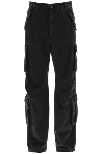 Dolce & Gabbana Cotton Cargo Pants With Logo Plaque In Nero