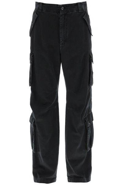 Dolce & Gabbana Cotton Cargo Pants With Logo Plaque In Black