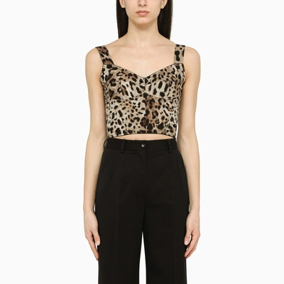 Dolce & Gabbana Diva Leopard-print Silk-blend Charmeuse Bustier Top In Multicolor