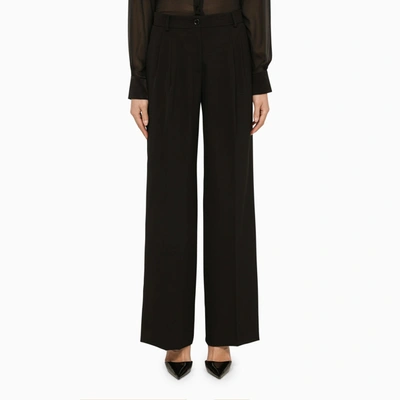 Dolce & Gabbana Piped Stretch-wool Straight-leg Trousers In Black