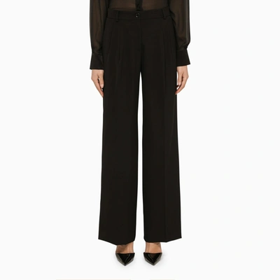 Dolce & Gabbana Piped Stretch-wool Straight-leg Pants In Black