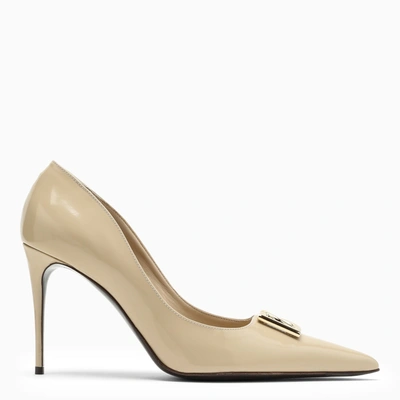 Dolce & Gabbana 95mm Logo-plaque Leather Pumps In Beige