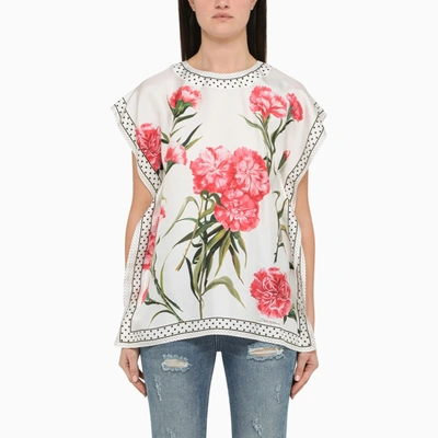 Dolce & Gabbana Floral-print Bordered Silk Top In Multicolor