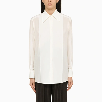 Dolce & Gabbana Long Sleeve Top With Bow And Pleats In White
